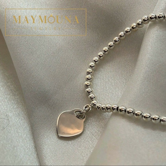 925 Sterling Silver Beaded Heart Tag Bracelet - Picture 4 of 7